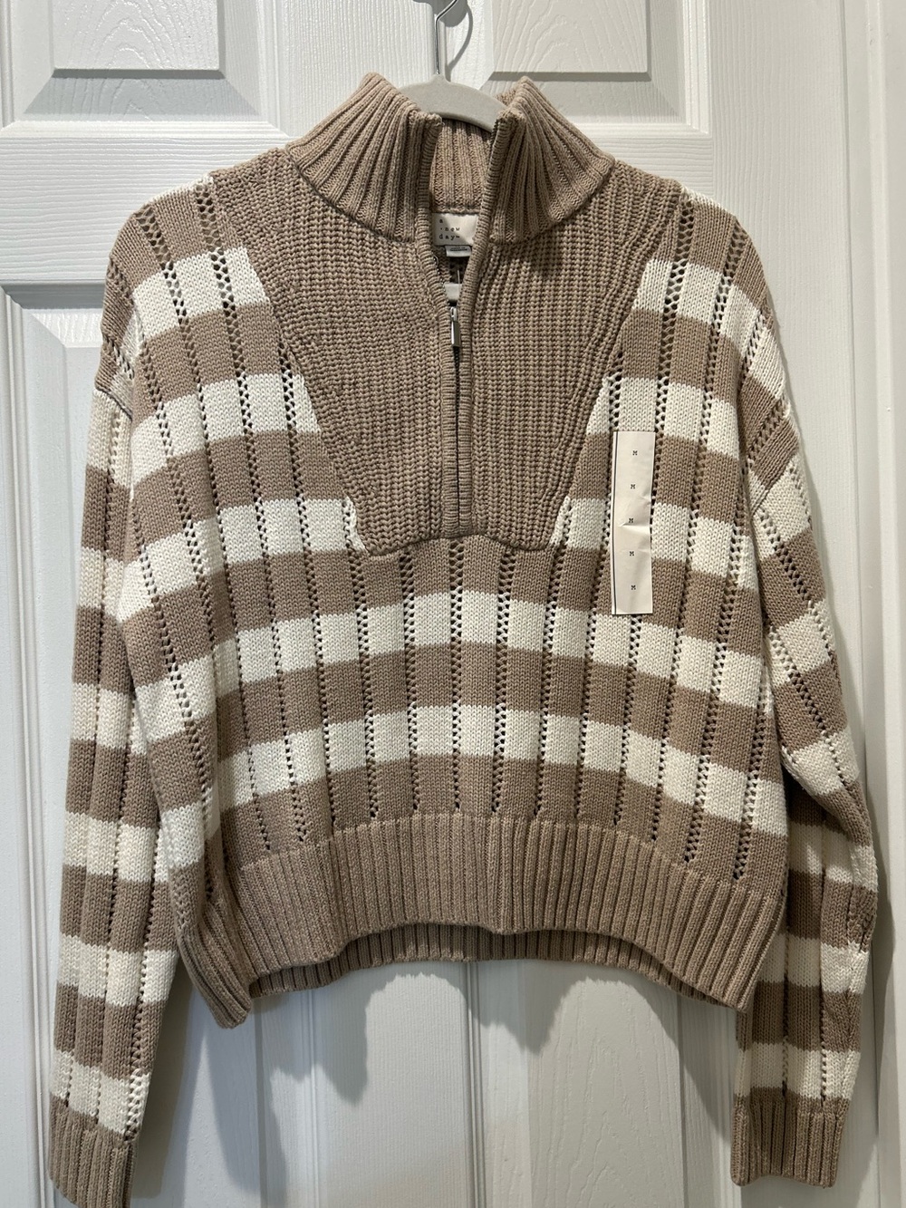 a new day Beige & Cream Ribbed Half-Zip Sweater Medium